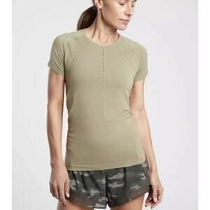 ATHLETA Foothill Tee Top Olive Green Laser Cut Wicking‎ Short Sleeve Medium